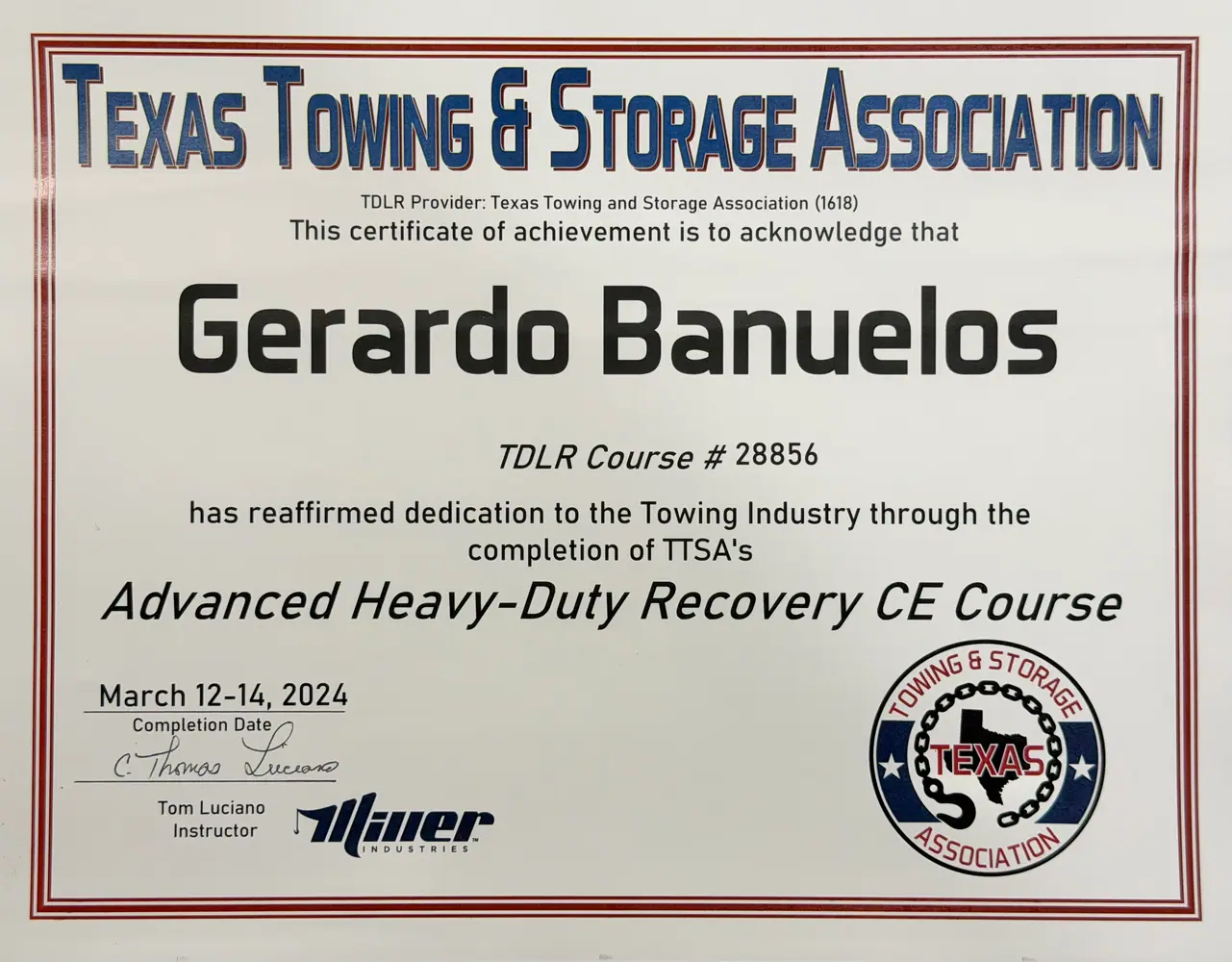 Advanced heavy duty recovery certificate for Lancaster CA towing response