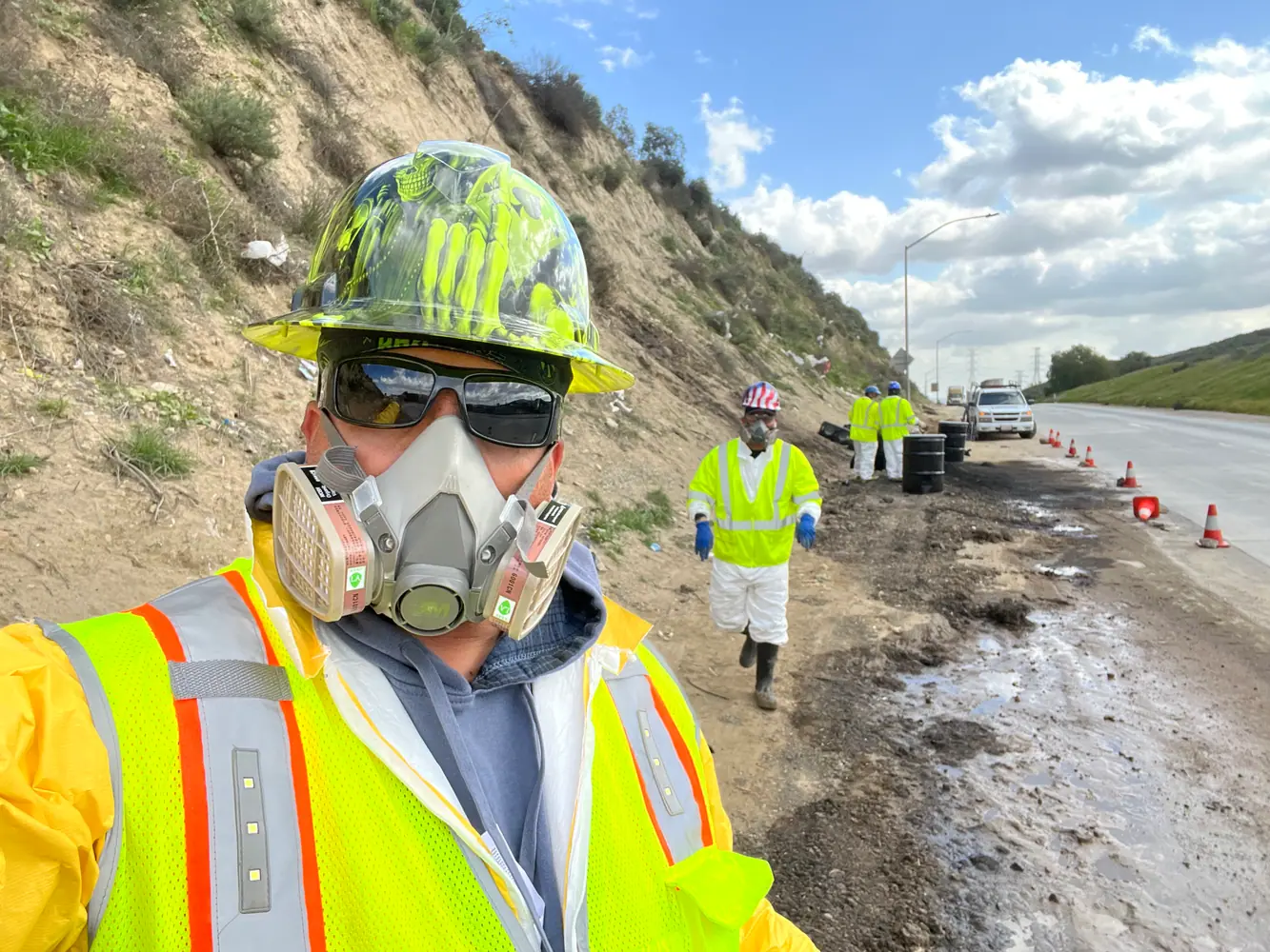 Hazardous material cleanup crew working near Lancaster CA