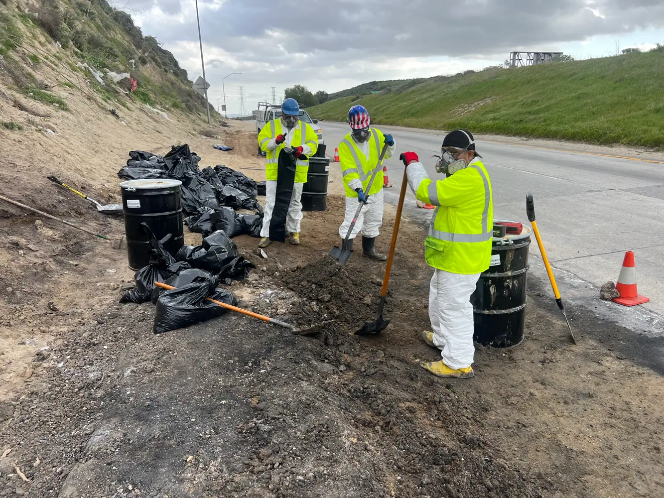 Hazmat disposal drums and contaminated material cleanup in Lancaster CA