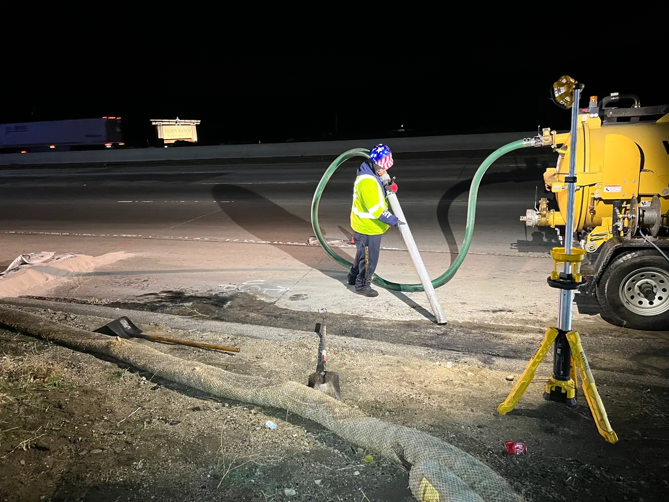 Vacuum extraction for roadway spill cleanup in Lancaster CA